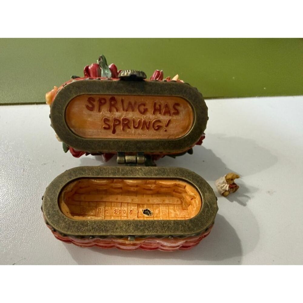 Longaberger Boyds Bear Trinket Box Basket w/ Alva Trinket Spring Tulips - Picture 7 of 9